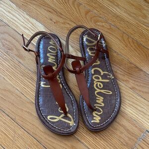 Sam Edelman Brown Leather T-Strap Sandals